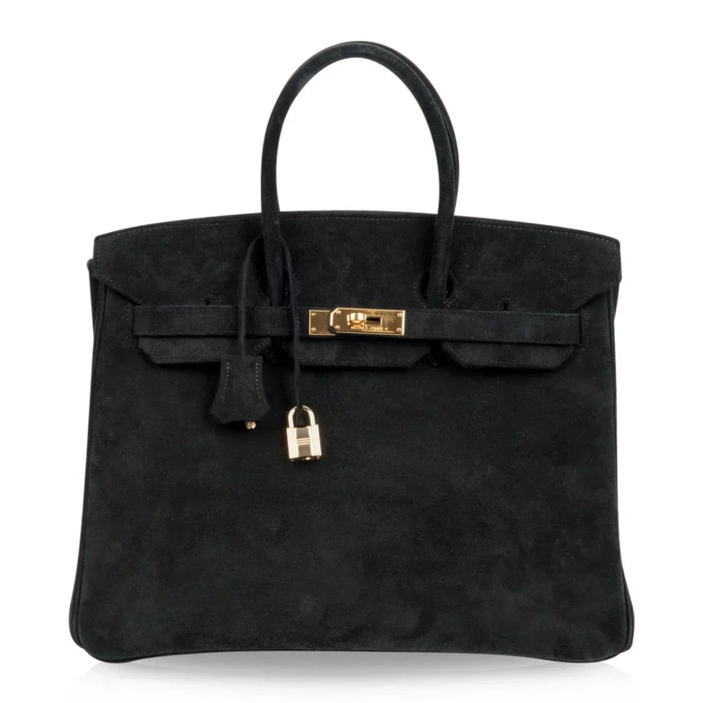 Birkin 35 Bag Black Doblis Suede Gold Hardware Limited Edition