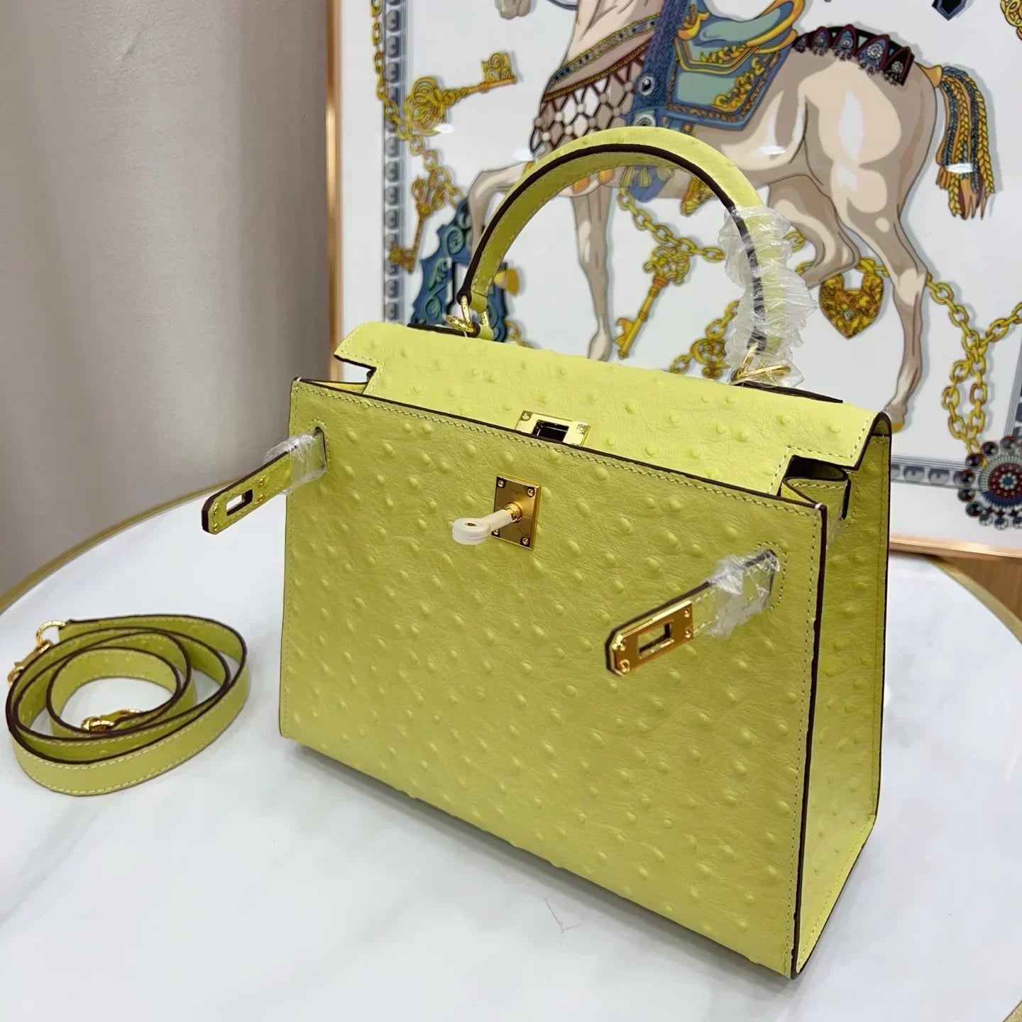 Kelly Kiwi Ostrich Grain Texture Gold Hardware