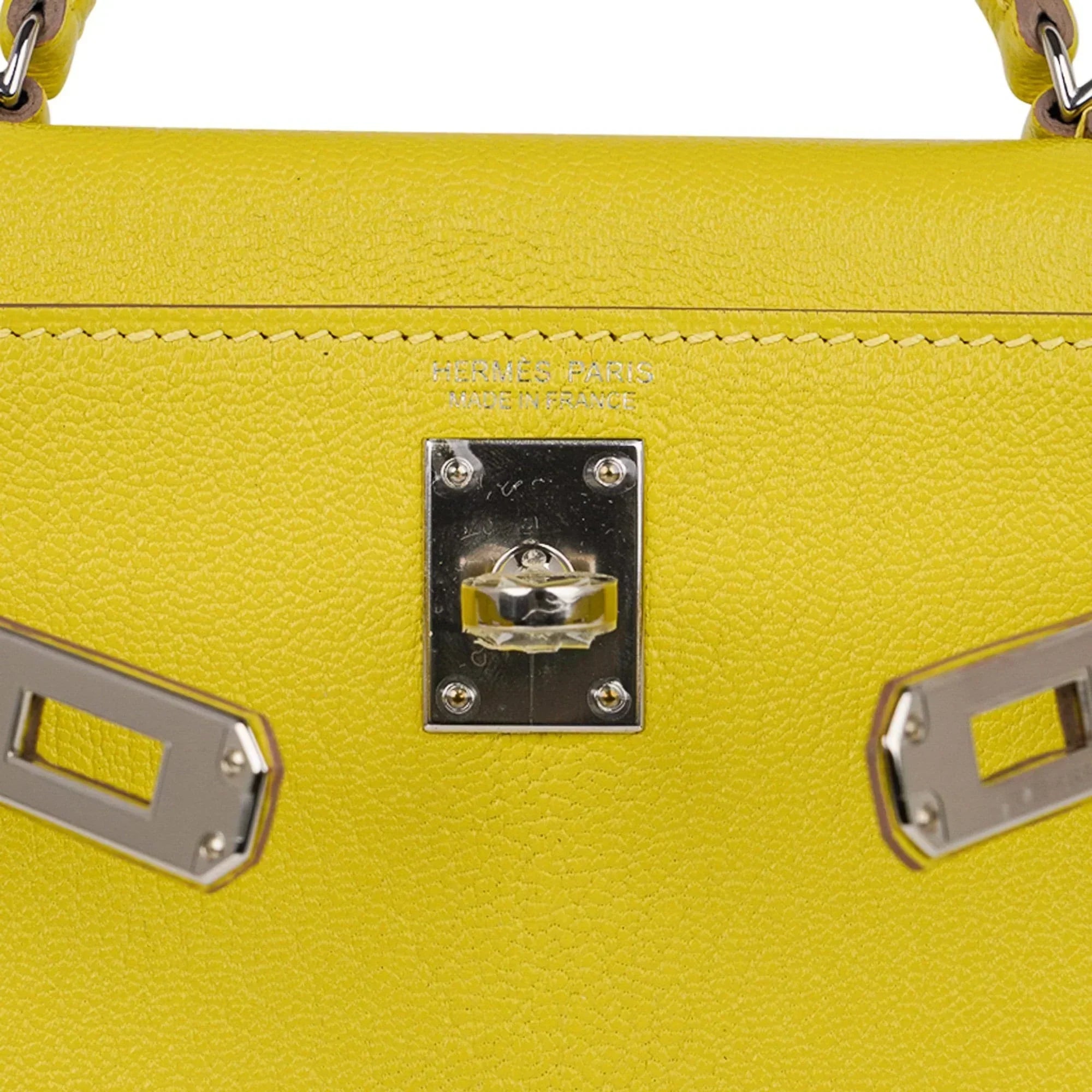 Kelly 20 Mini Sellier Bag Lime Chevre Leather Palladium