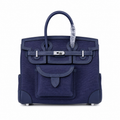 Birkin Cargo 25 Navy Blue Swift Leather and Canvas Splicing Bag