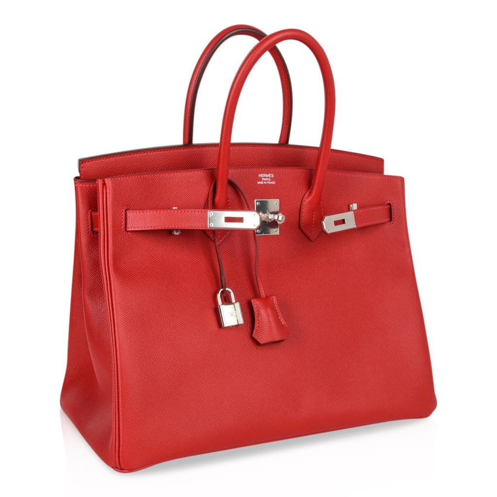 Birkin 35 Bag Rouge Casaque Lipstick Red Epsom Palladium new