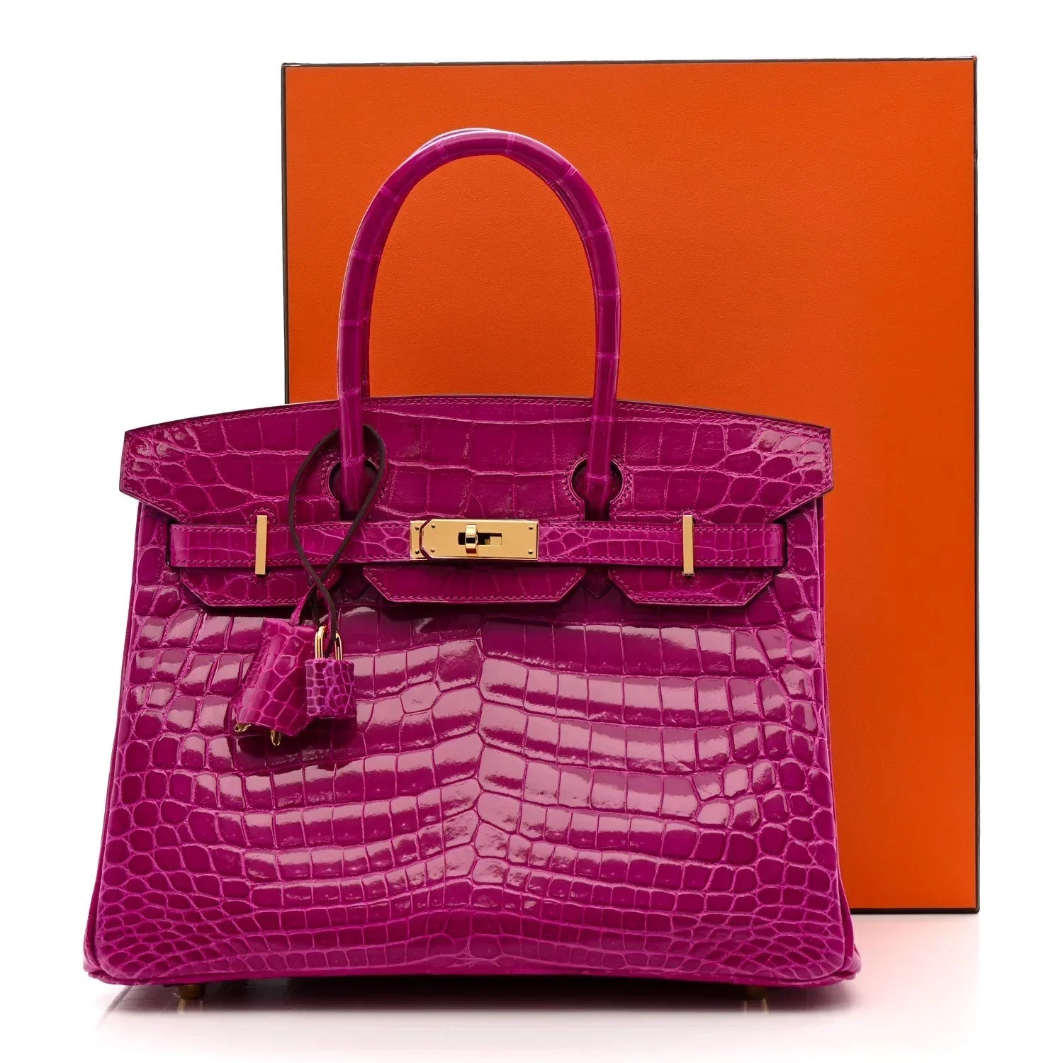 Birkin 30 Rose Pourpre Shiny Niloticus Crocodile Gold Hardware