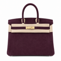 Birkin 30 Retourne in Bordeaux Suede Grizzly with White Stitching (Gold Hardware)