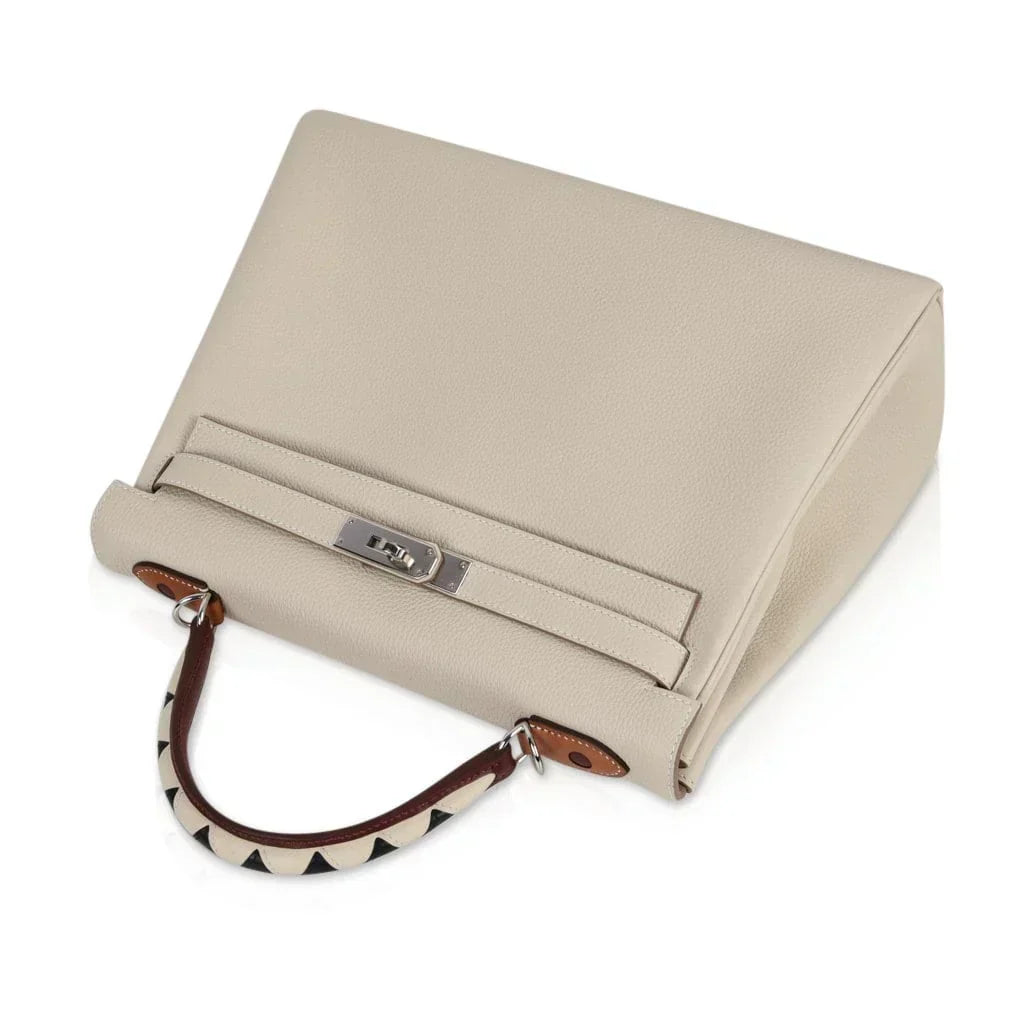 Limited Edition Kelly 32 Retourne Bag Au Galop Craie Togo Leather with Palladium Hardware