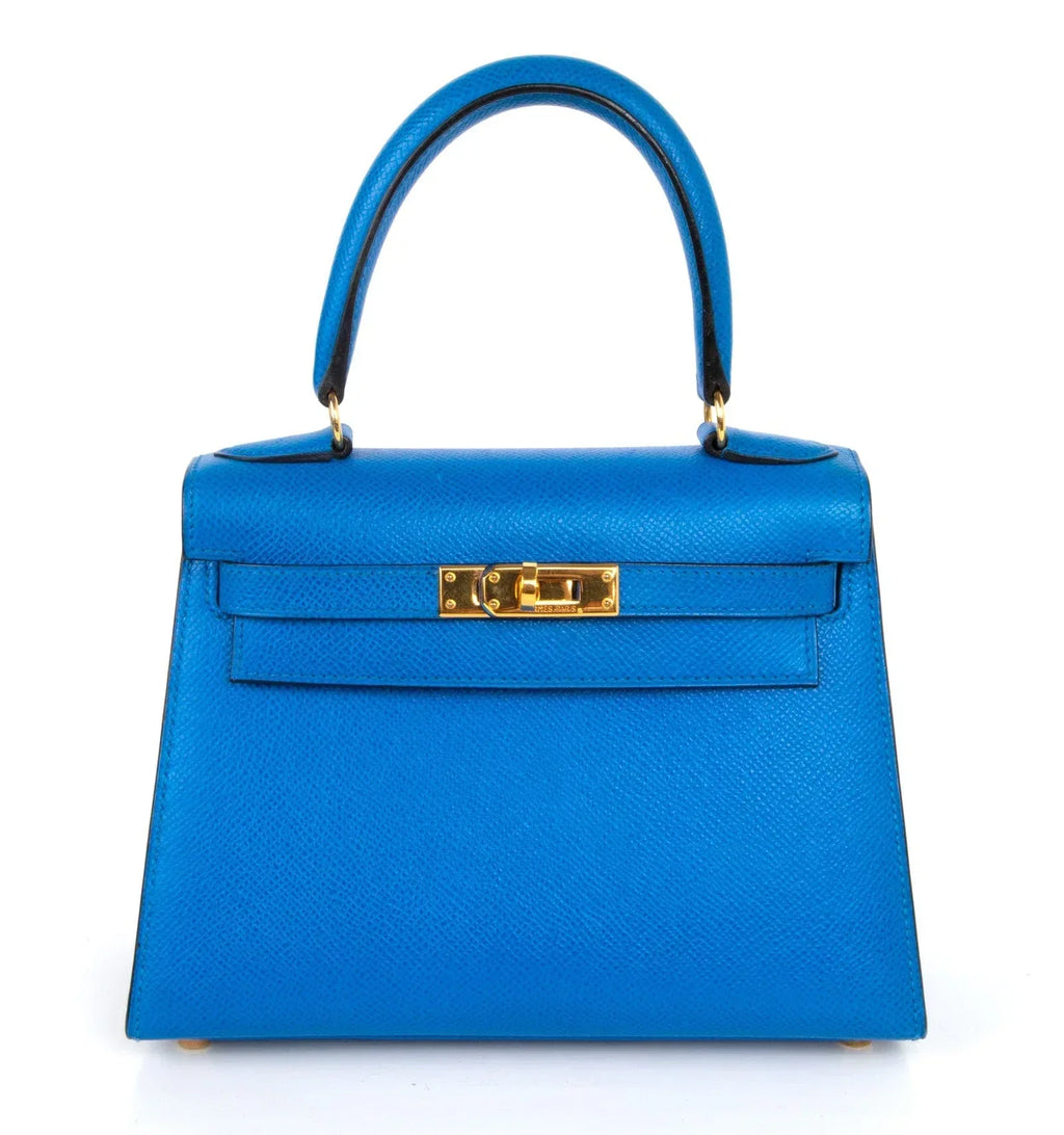 Vintage Kelly 20 Sellier Mini Blue de France Courchevel Gold Hardware