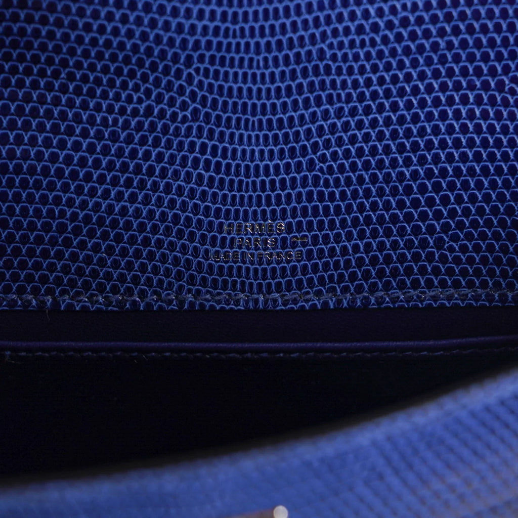 Kelly Pochette Bag Blue Sapphire Lizard Clutch Palladium Hardware
