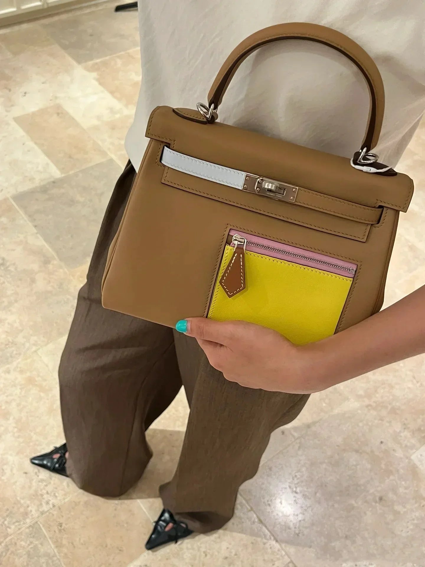 Kelly Colormatic 25 Swift Cha original top-grain Swift leather