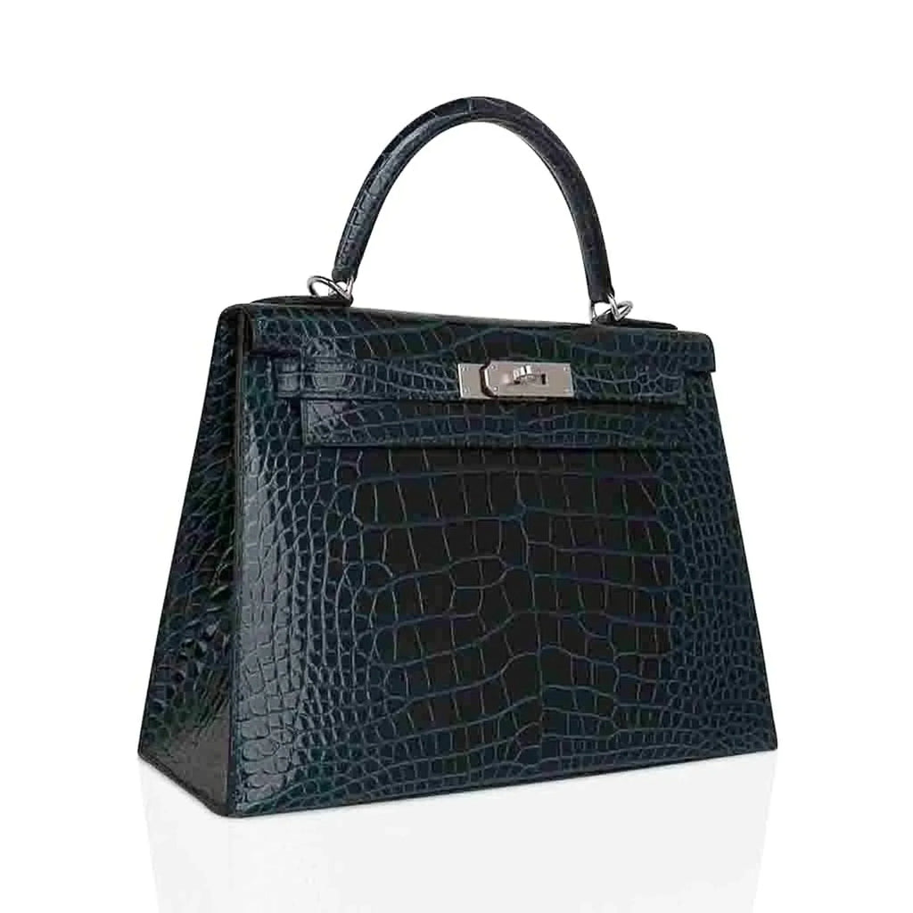 Kelly 28 Sellier Verso Vert Cypress / Vert Jade Bag Alligator Palladium Hardware