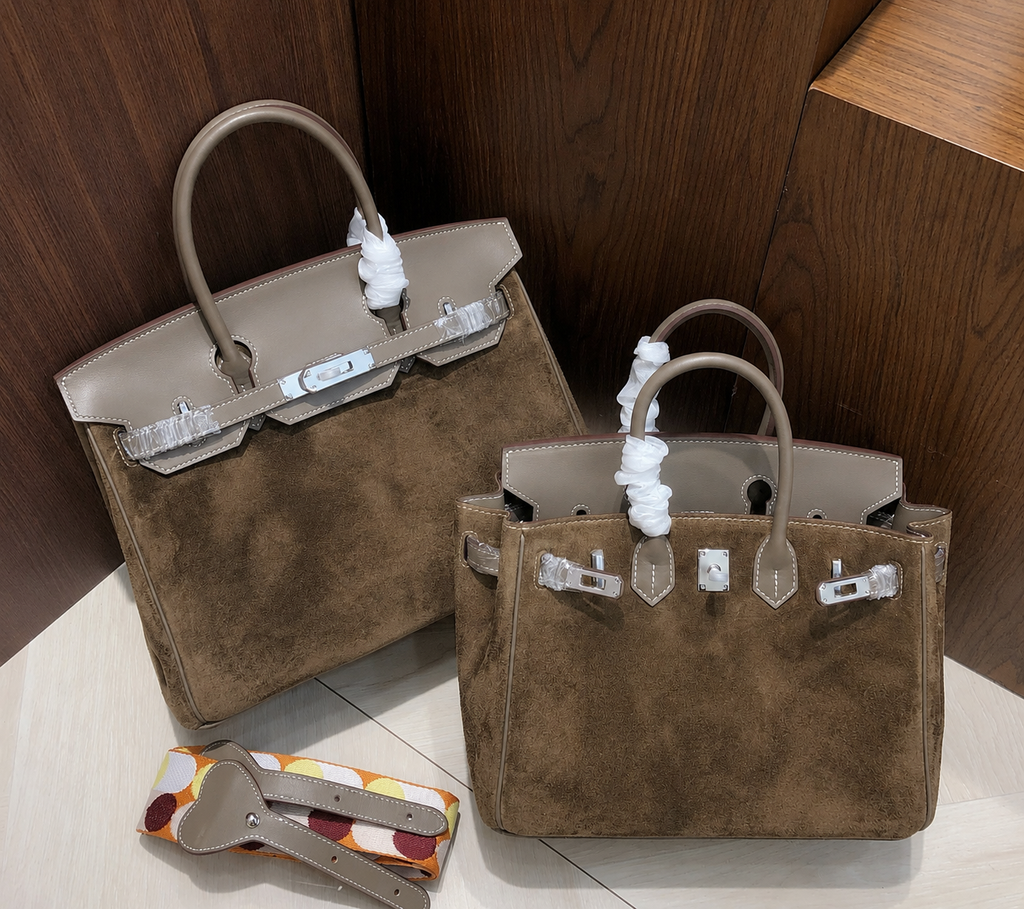 Birkin 30 Etoupe Swift Leather and Suede Splicing Bag