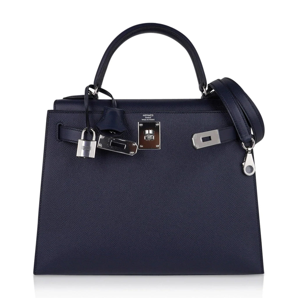 Kelly 28 Bag Blue Indigo Sellier Epsom Palladium Hardware New/Box