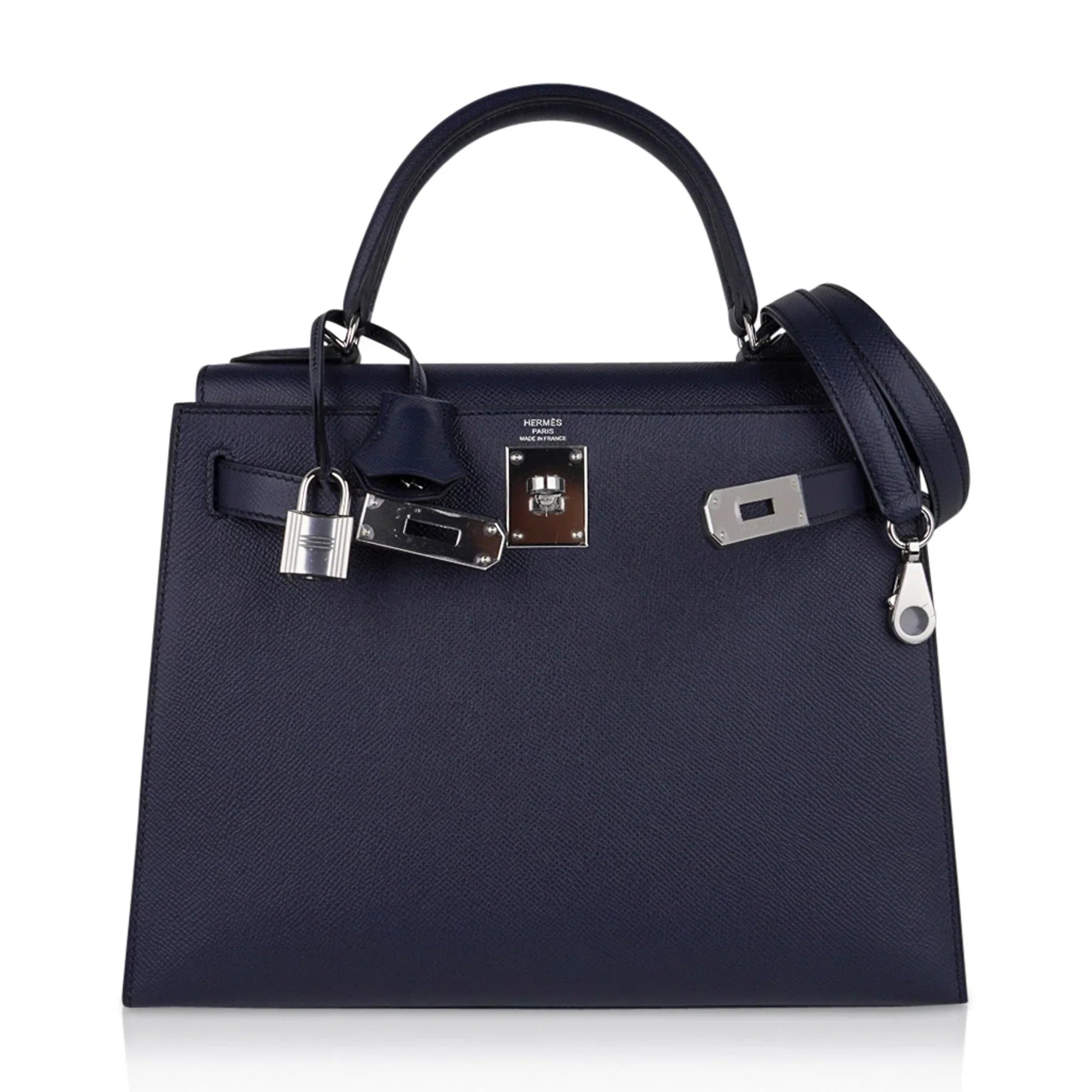Kelly 28 Bag Blue Indigo Sellier Epsom Palladium Hardware New/Box