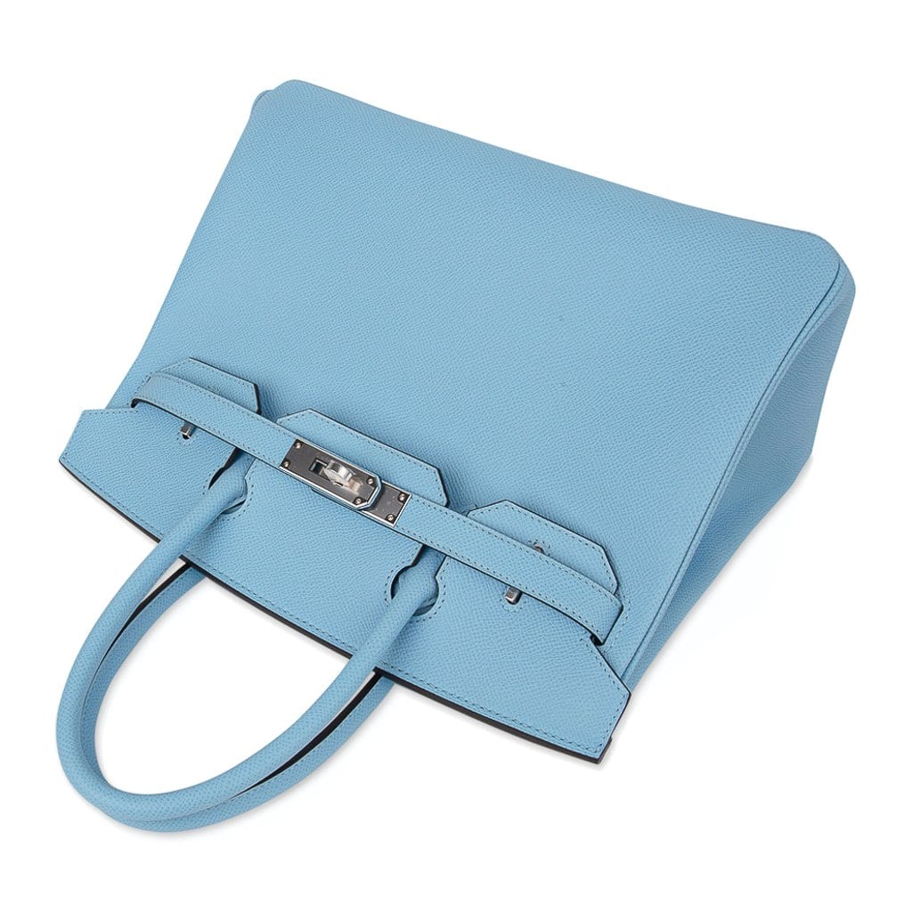 Birkin 30 Bag Blue Celeste Epsom Palladium Hardware New