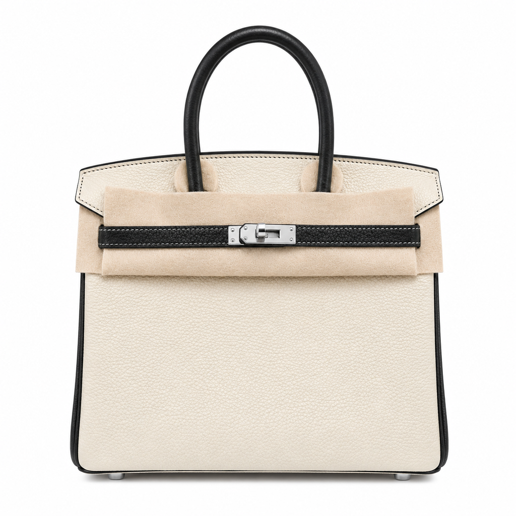 Birkin 25 Craie and Noir Togo Leather Bi-Color Bag