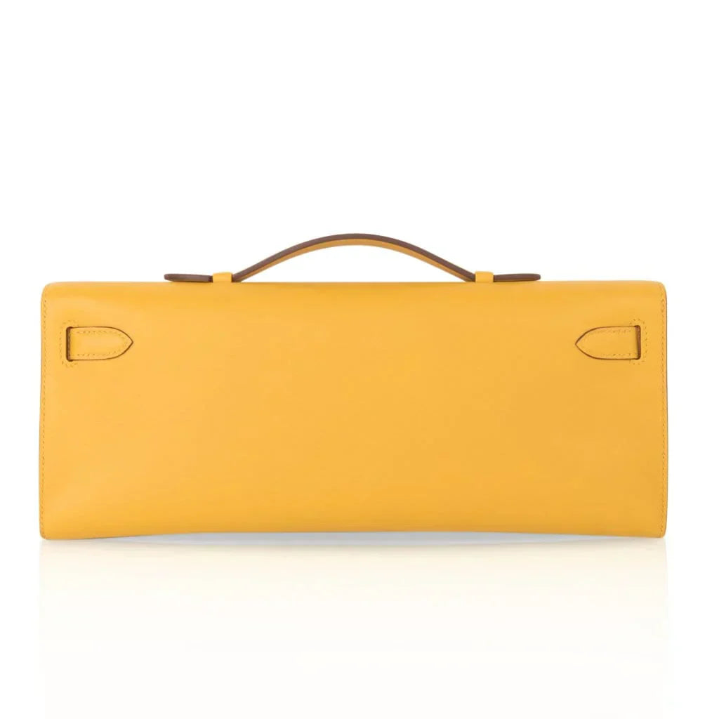 Kelly Cut Bag Jaune Ambre Clutch Swift Gold Hardware New