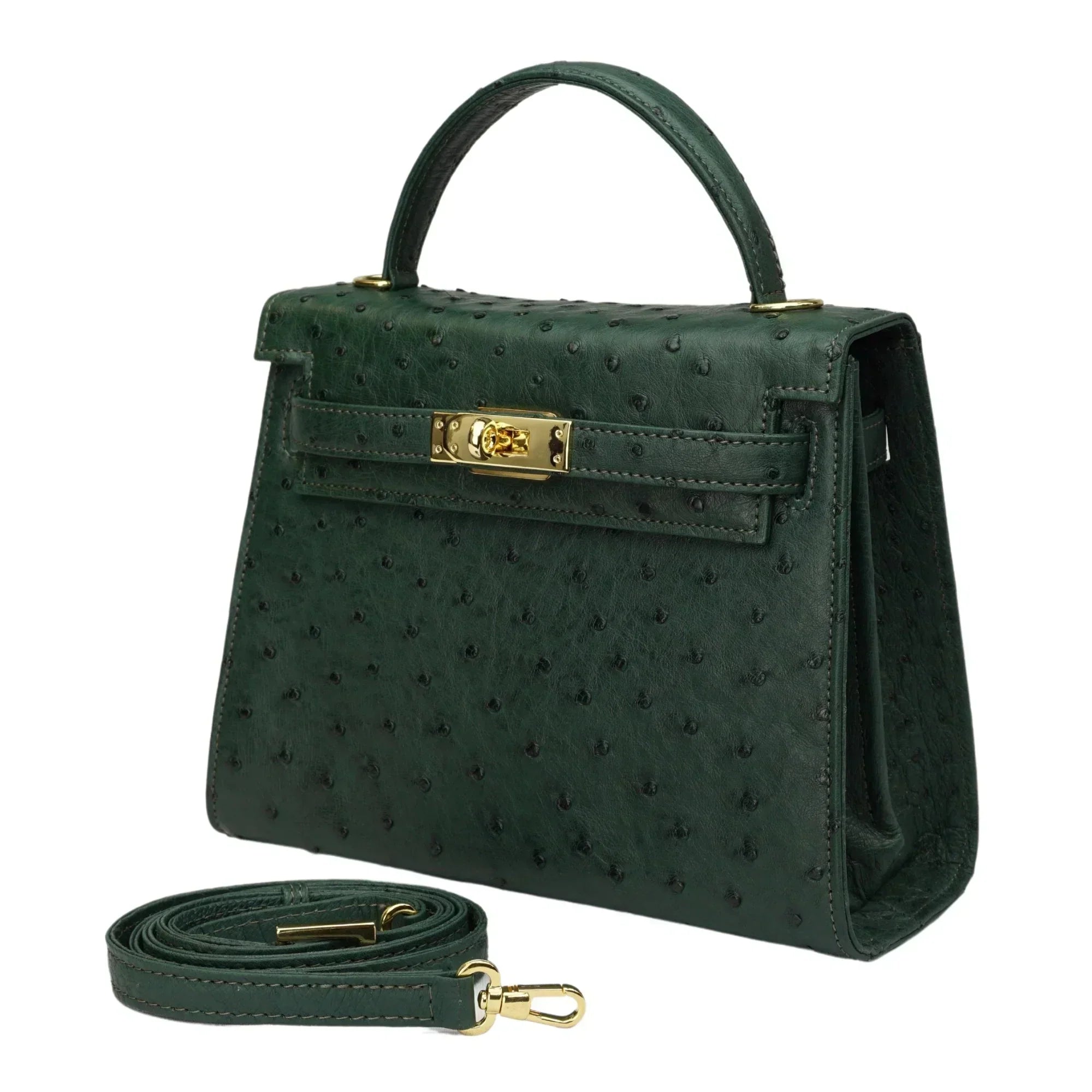 Kelly 25 Vert Ostrich Leather Ostrich Grain Texture Gold Hardware