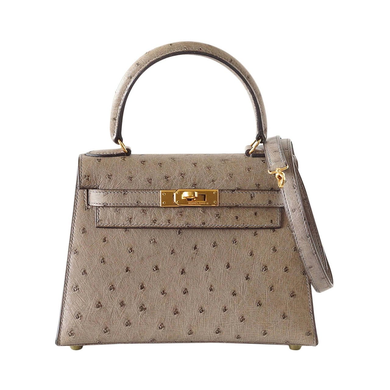 Kelly 20 Mini Sellier Vintage Bag Gray Ostrich Gold Hardware