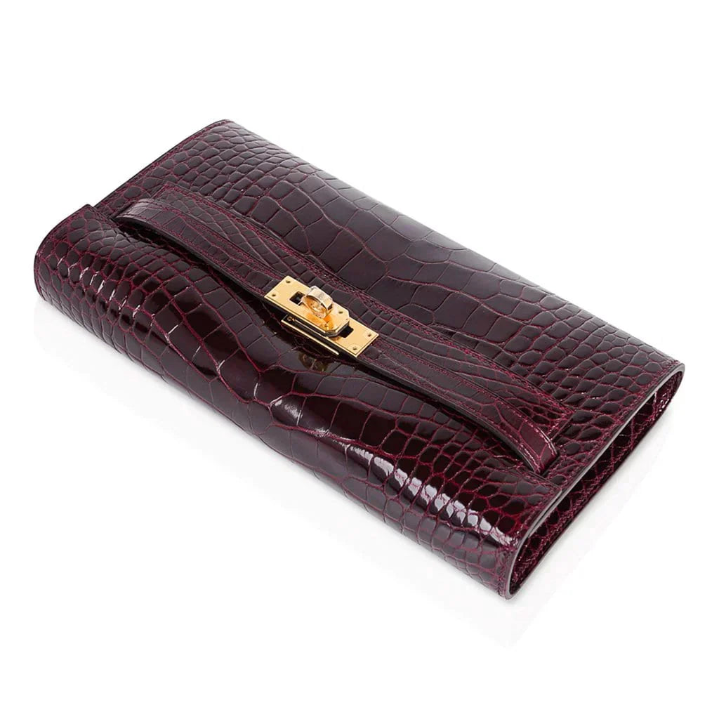 Kelly Classique To Go Wallet Bordeaux Alligator Gold Hardware New w/Box