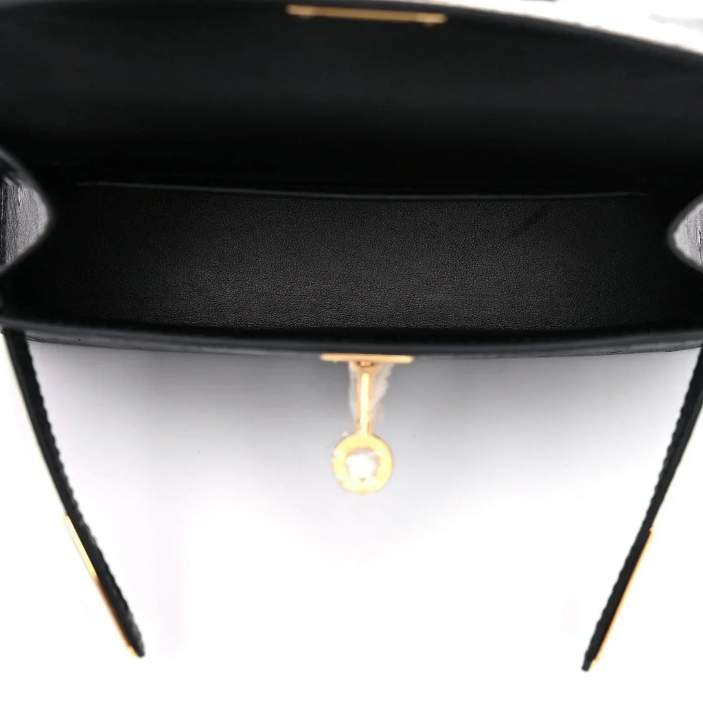 Kelly Sellier Mini 20 Black Ostrich Gold Hardware