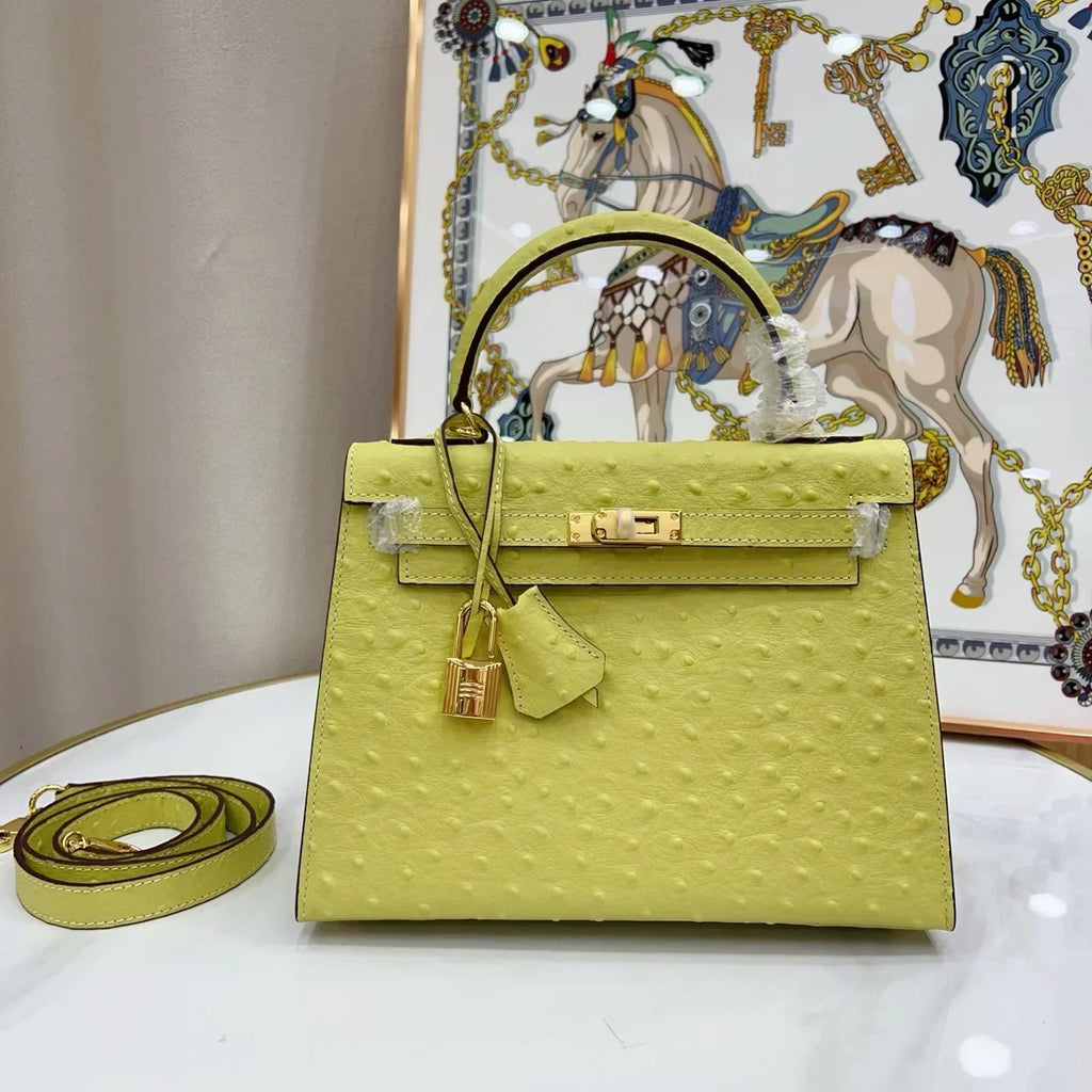 Kelly Kiwi Ostrich Grain Texture Gold Hardware