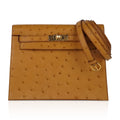 Kelly Danse Bag Tabac Camel Ostrich with Gold Hardware