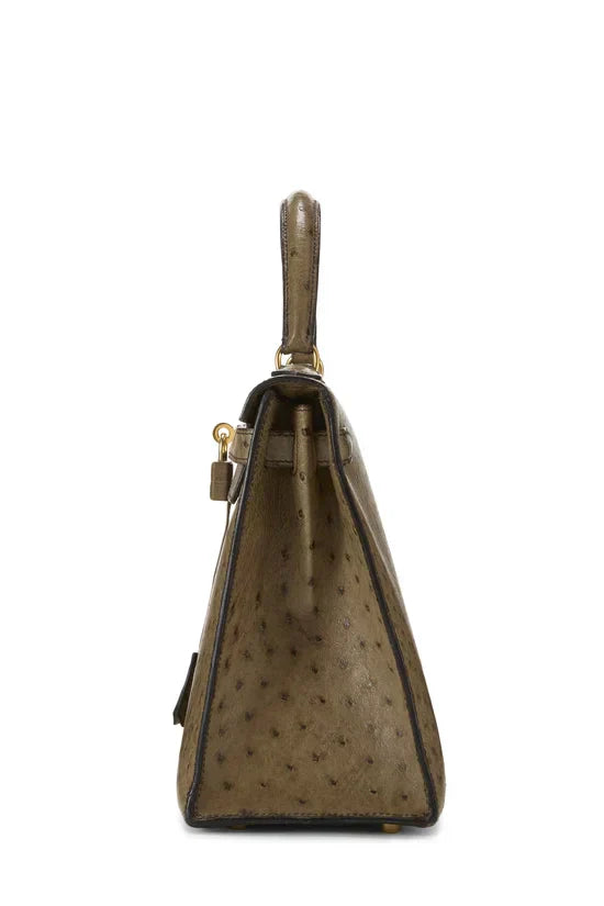 Kelly Sellier Gris Mousse Ostrich Gold Hardware