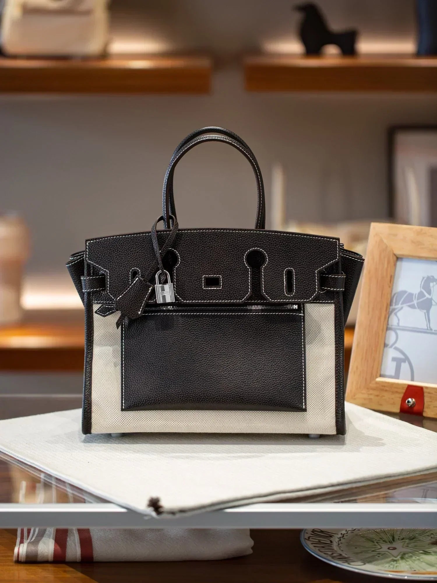 Birkin 35 A L'Envers Black-Ecru Toile H Canvas and Black Volupto Palladium Hardware