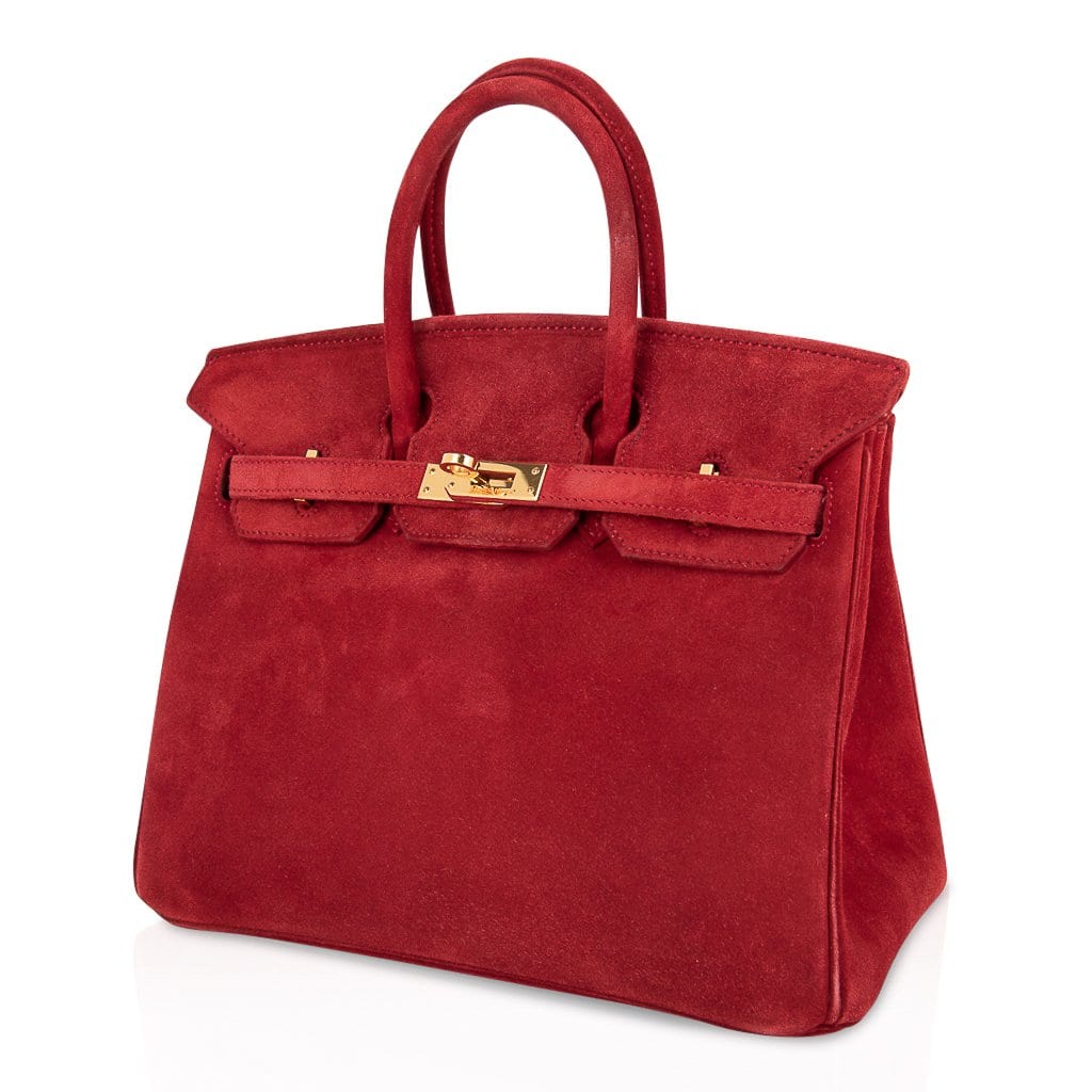 Birkin 25 Doblis Bag Rouge Vif Suede Gold Hardware