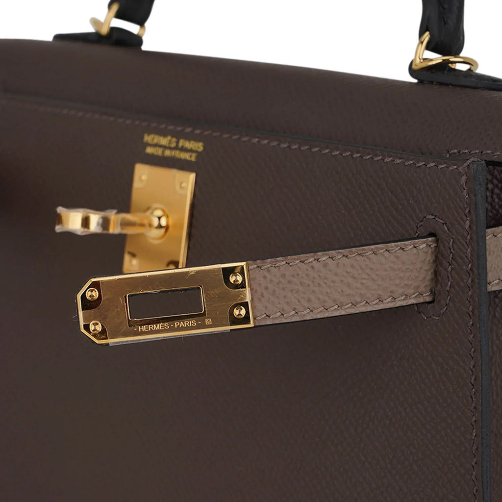Special Order HSS Mini Kelly 20 Sellier Bag Ecorce Etoupe and Black with Gold Hardware