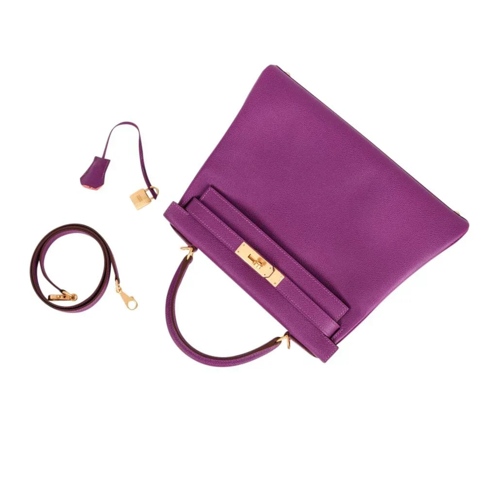 Kelly HSS 28 Bag Anemone Pink Retourne Epsom Brushed Gold