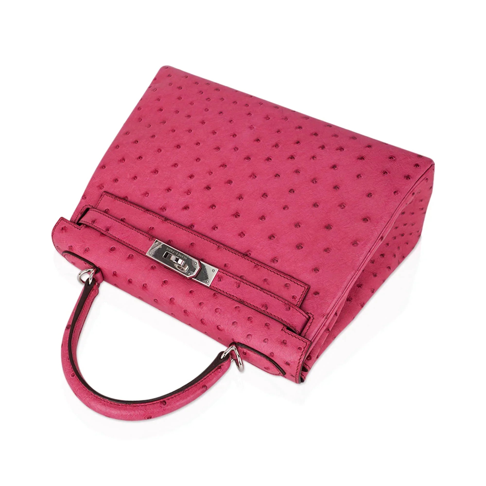 Kelly 25 Retourne Bag Fuchsia Ostrich with Palladium Hardware