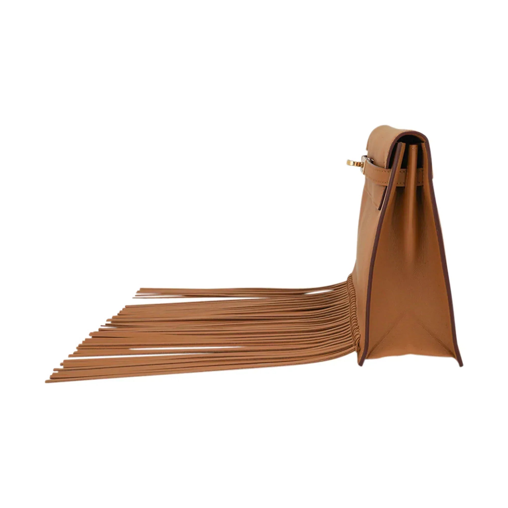 Kelly Danse Fringe Bag Sesame with Gold Hardware