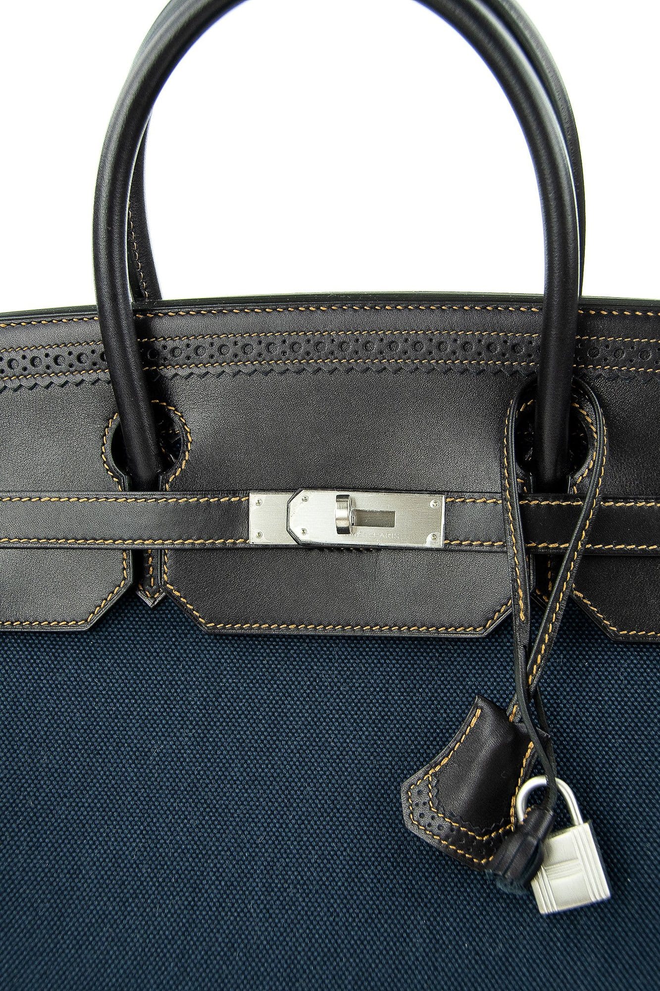 Birkin 40 Ghillies Denim Fonce Toile / Black Evercalf Bag Limited Edition