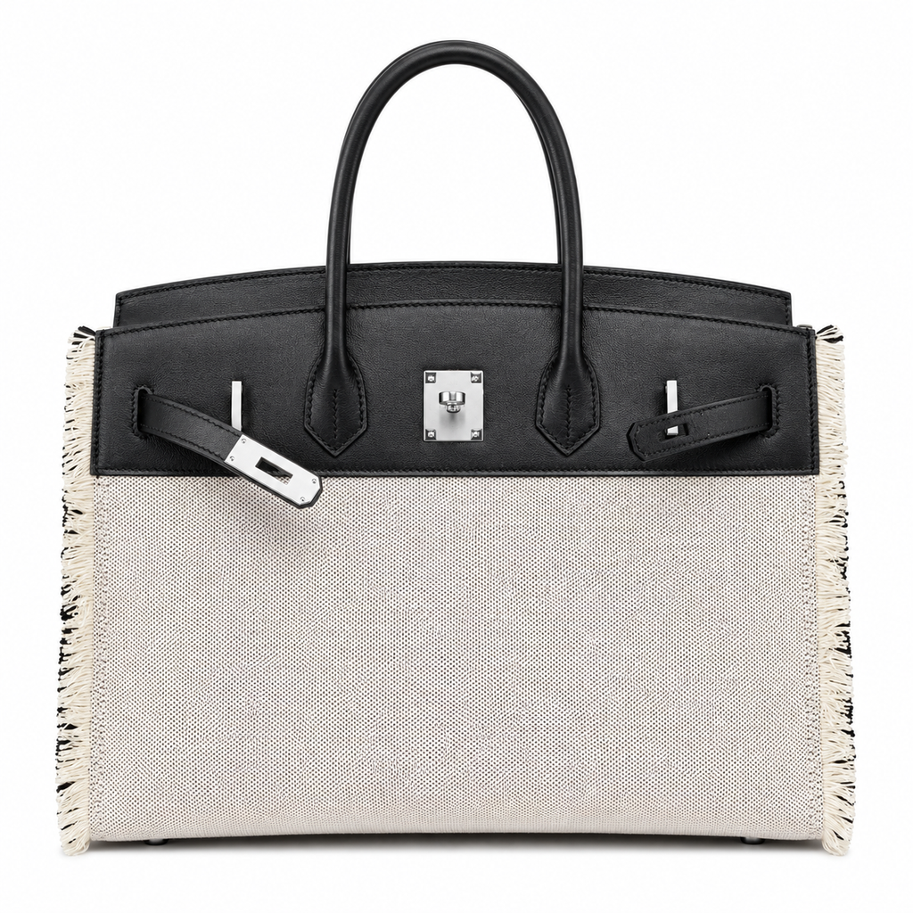 Birkin 35 Fray Fray Black Leather and Fringed Canvas Bag