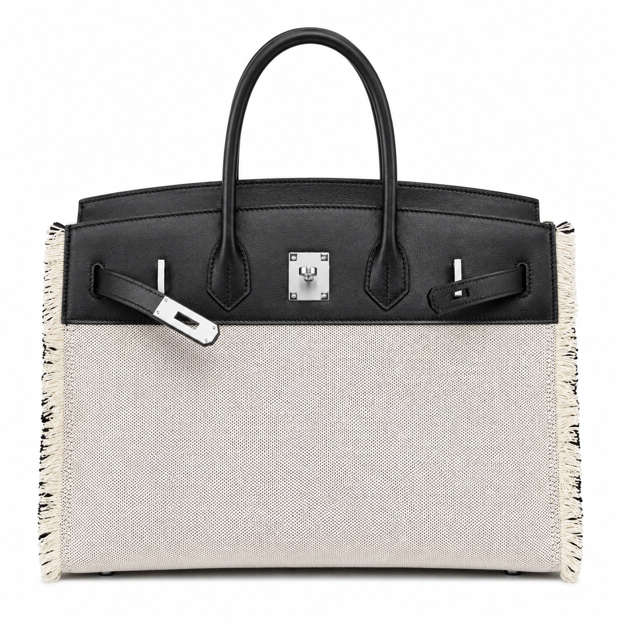 Birkin 35 Fray Fray Black Leather and Fringed Canvas Bag