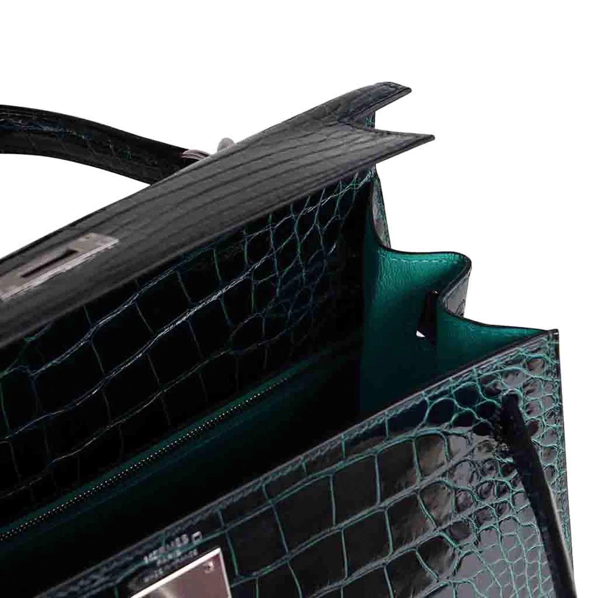 Kelly 28 Sellier Verso Vert Cypress / Vert Jade Bag Alligator Palladium Hardware