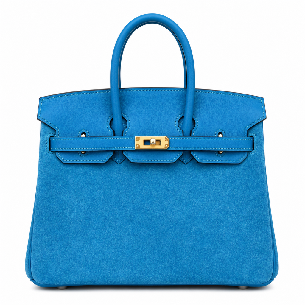 Rare Runaway Birkin 25cm Grizzly Tanzanite Blue Suede Luxury Tote