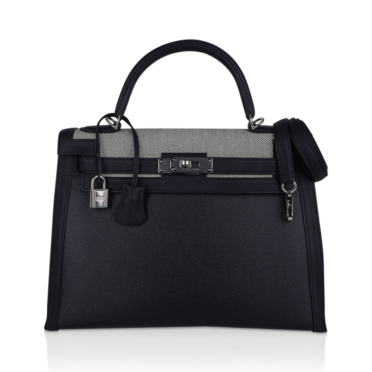 Kelly 32 Sellier Bag Toile H Berline & Plume Swift Leather with Palladium Hardware