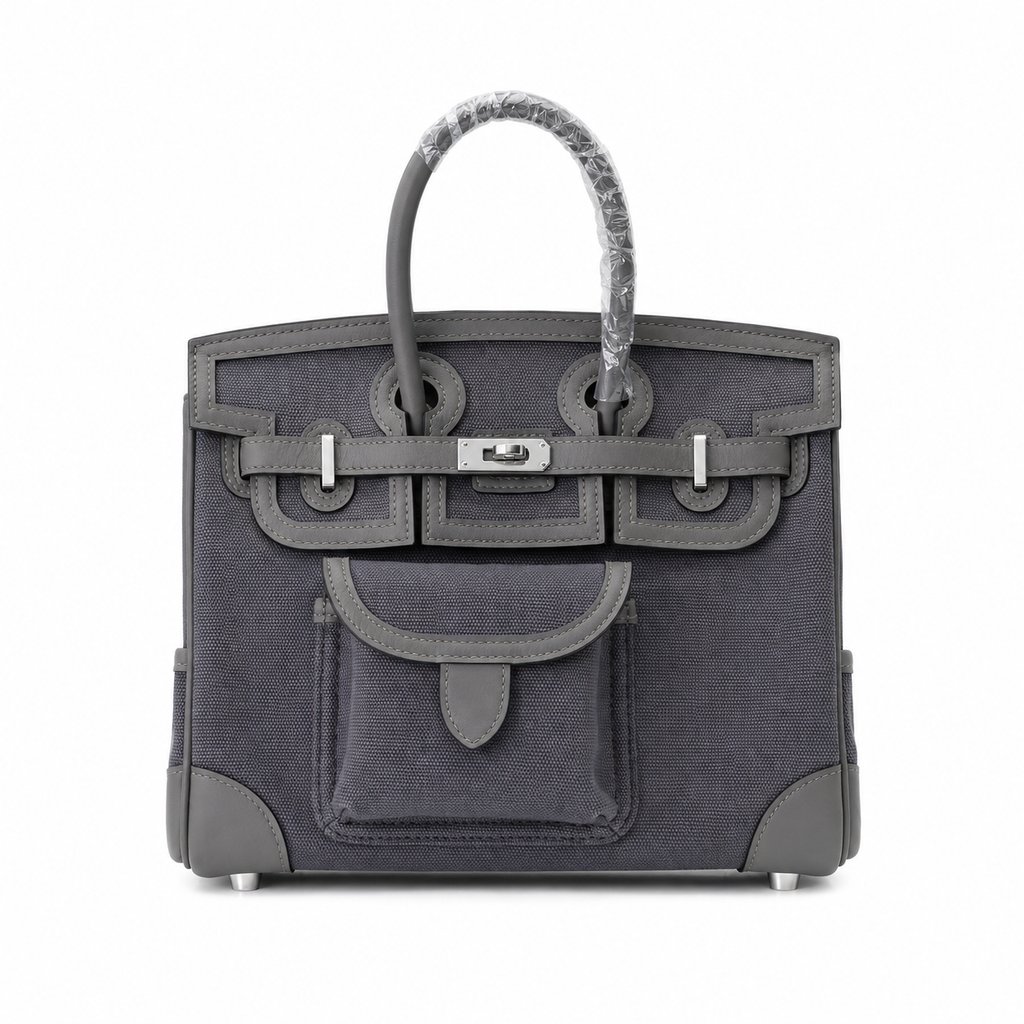Birkin Cargo 25 Etain Grey Swift Leather and Canvas Splicing Bag