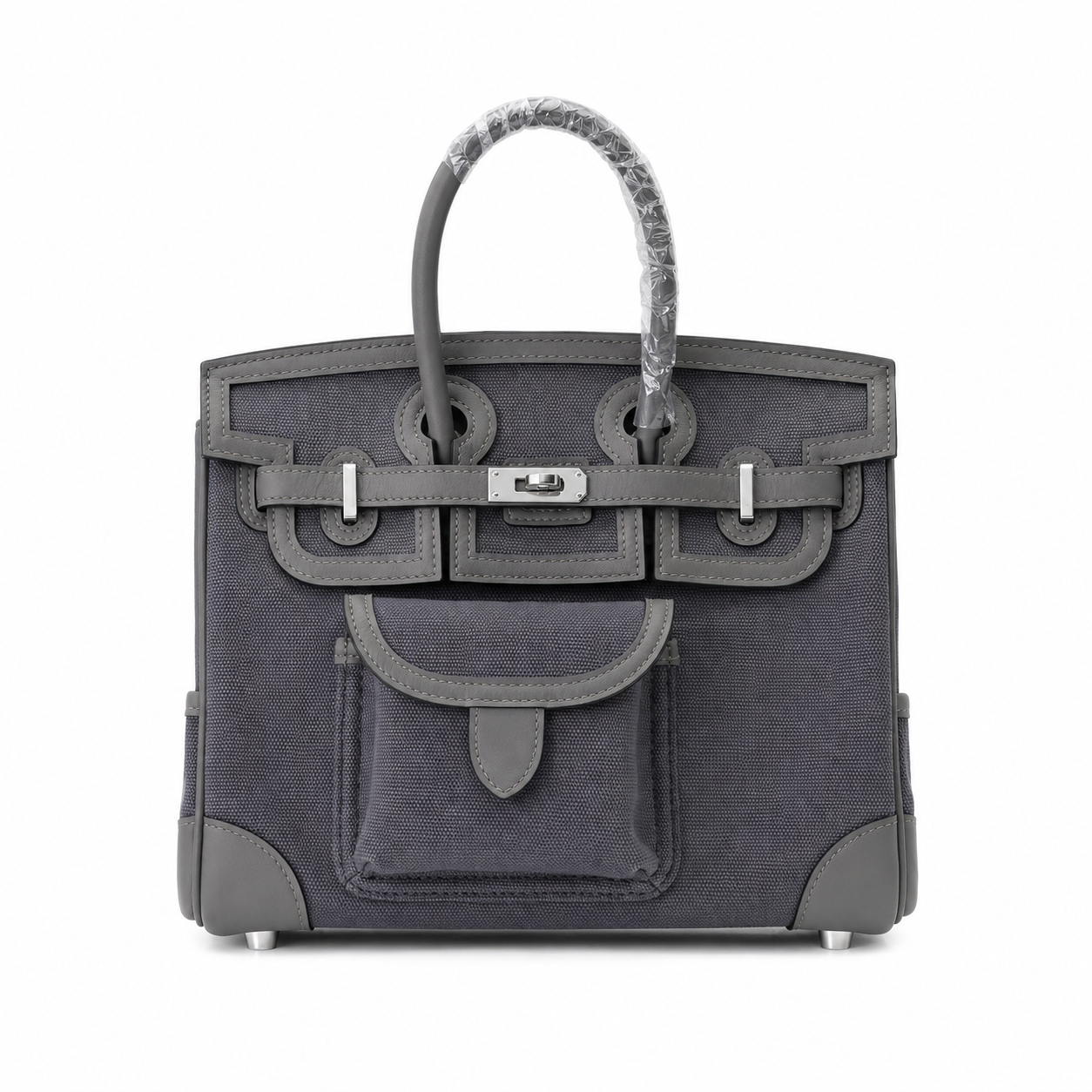 Birkin Cargo 25 Etain Grey Swift Leather and Canvas Splicing Bag