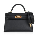 Mini Kelly 20 Sellier Bag Black Epsom Leather with Gold Hardware