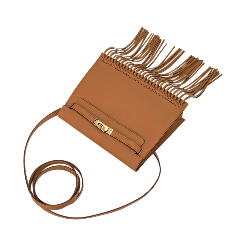 Kelly Danse Fringe Bag Sesame with Gold Hardware