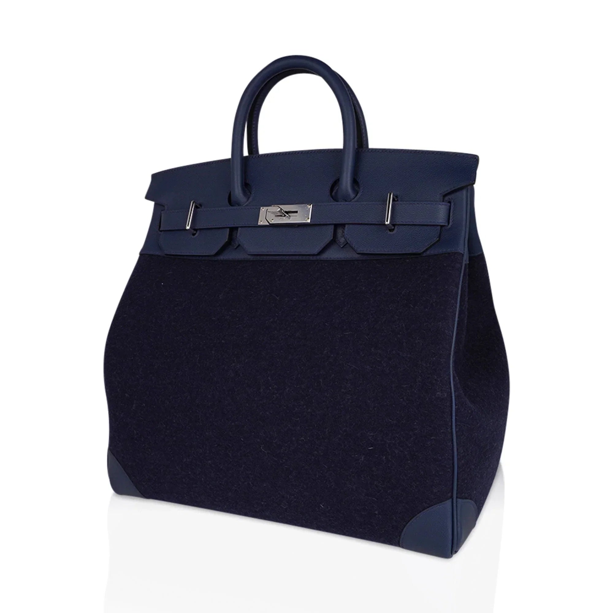HAC Birkin 40 Bag Blue Nuit Feutre and Blue de Malte Evercolor Leather with Palladium Hardware