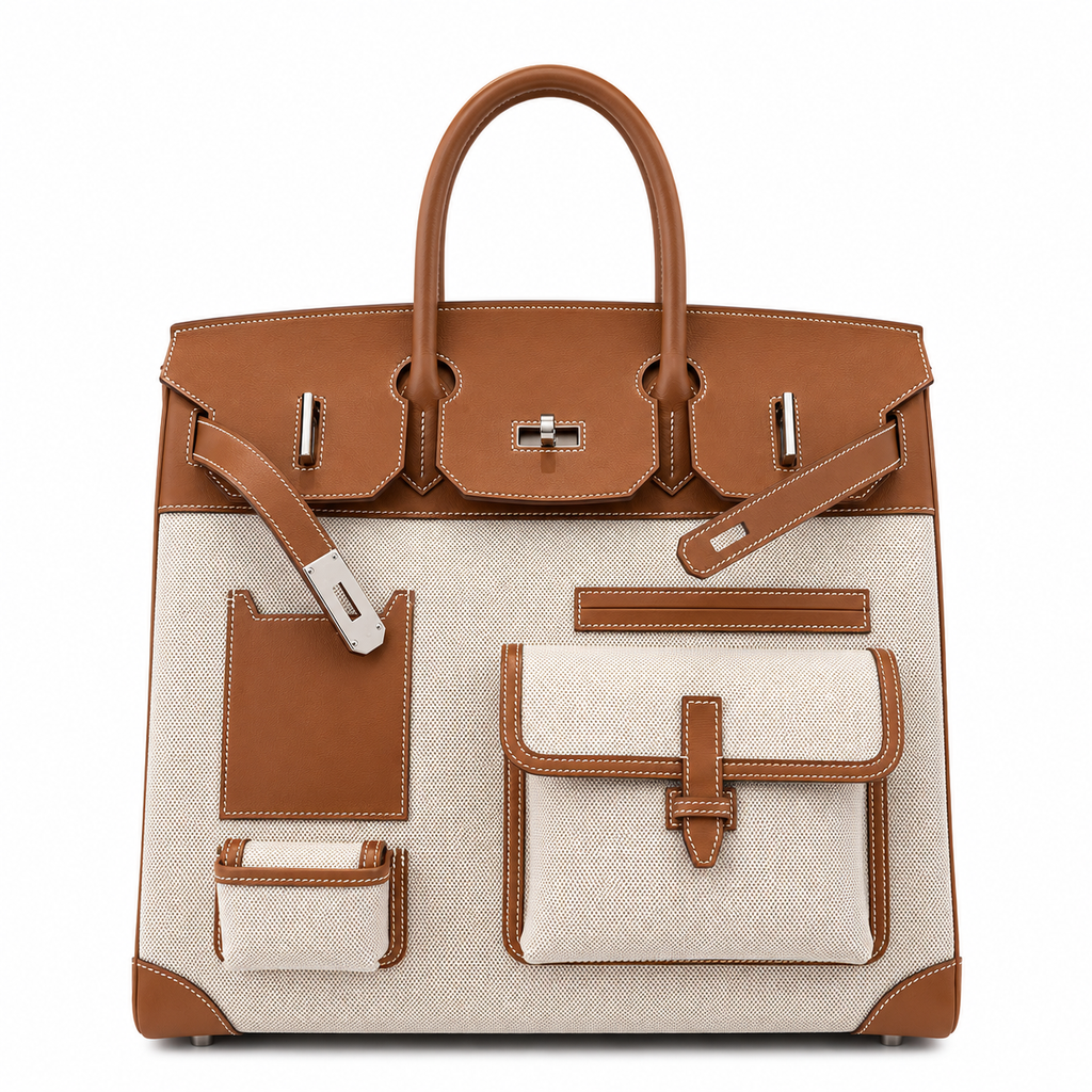 Birkin Cargo 40 Gold Leather and Toile Canvas Multi-Pocket Bag