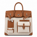 Birkin Cargo 40 Gold Leather and Toile Canvas Multi-Pocket Bag