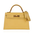 Mini Kelly 20 Sellier Jaune Foin Bag Chevre Gold