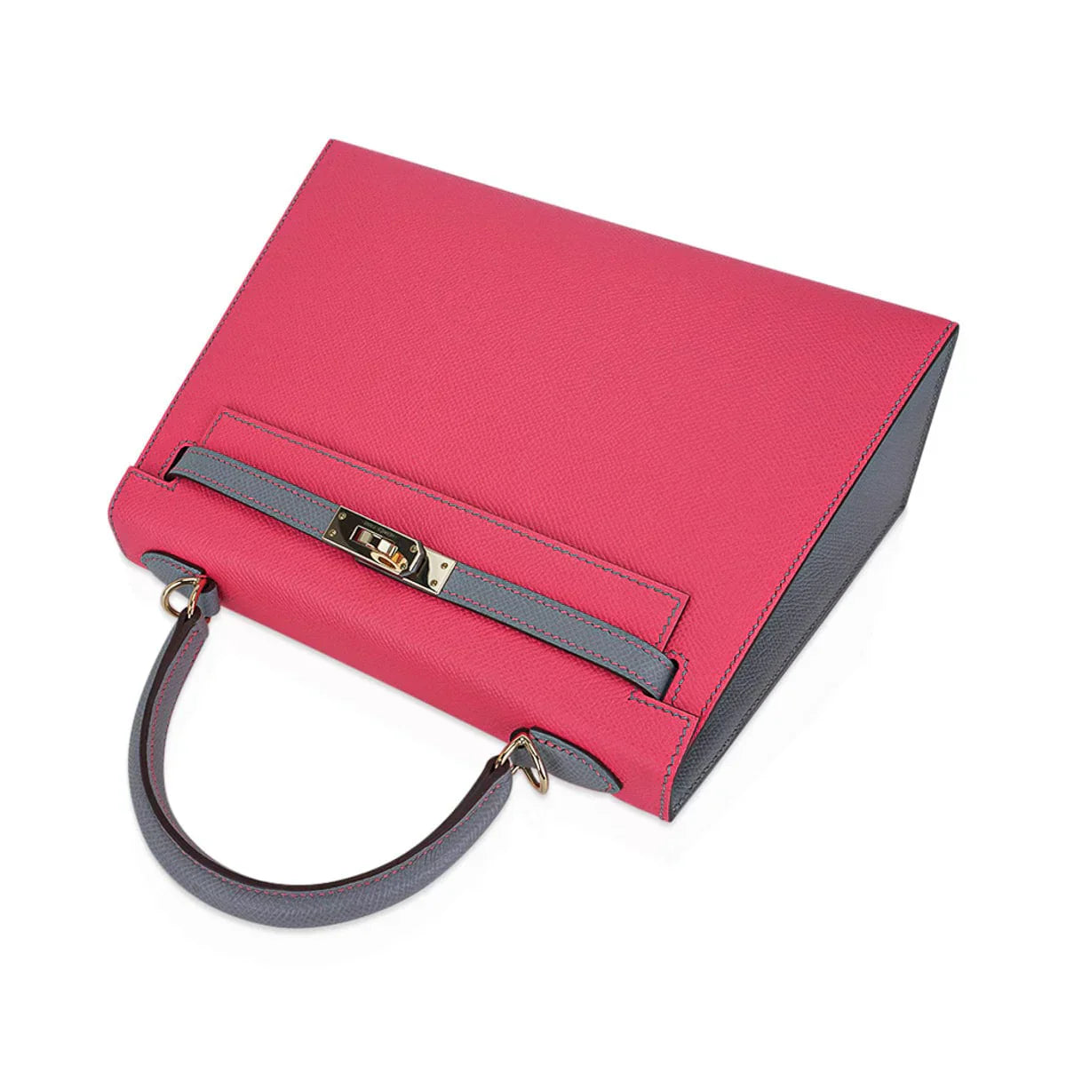 Kelly Sellier 25 HSS Bag Rose Azalee/Gris Mouette Leather Permabrass