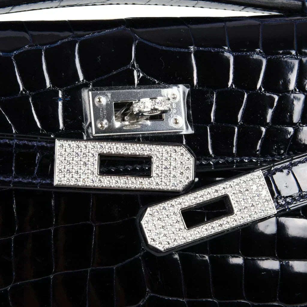 Kelly Cut Diamond Blue Marine Crocodile Bag Exquisite Clutch