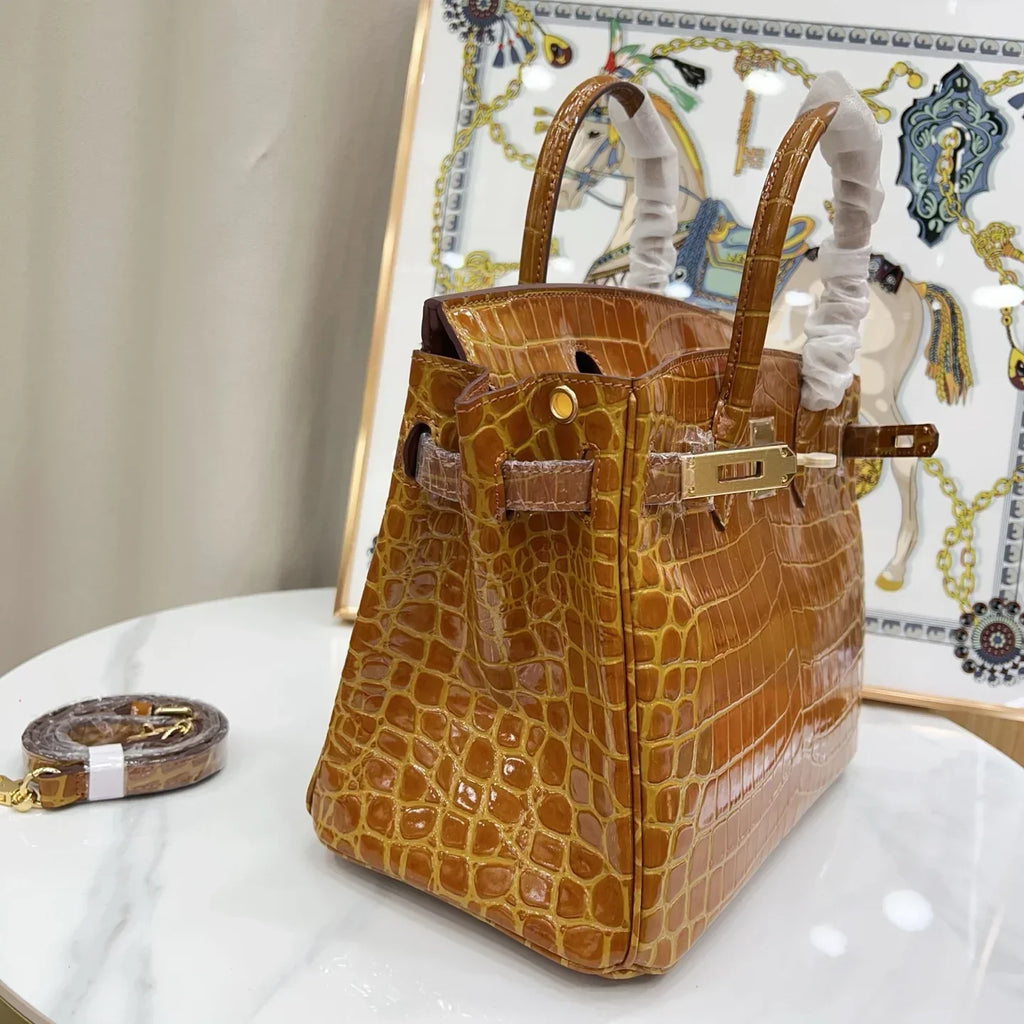 Birkin Shiny Niloticus Crocodile Cowhide Leather Gold Hardware