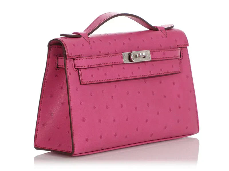 Kelly Pochette Palladium Hardware Fuchsia Ostrich