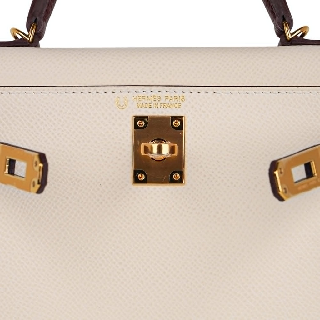 Special Order HSS Mini Kelly 20 Sellier Bag Nata & Bordeaux Epsom Leather with Gold Hardware